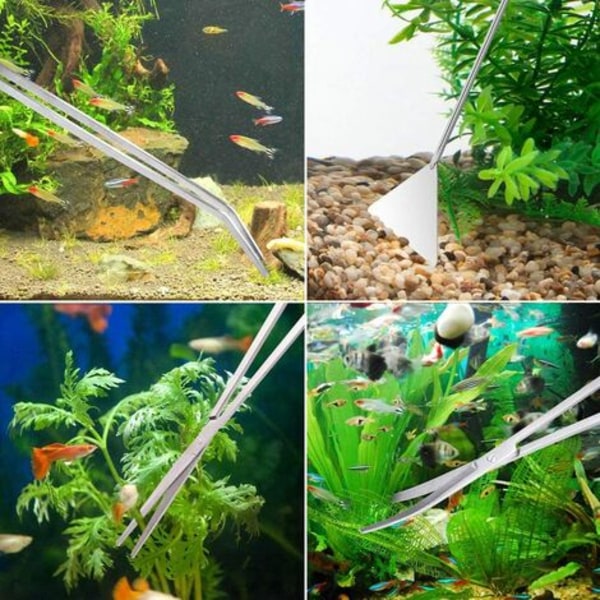 Akvarieværktøjssæt 6 i 1 vandplanter i rustfrit stål Pincet Saks Spatel Aquascaping sæt til vandplanter