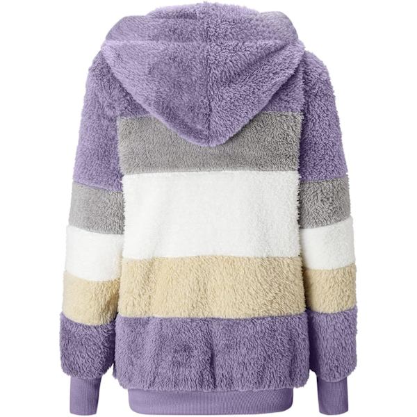 Hættejakke til kvinder, Teddy Fleece-frakke, Overgangsjakke med hætte og lommer, lynlås, efterår, vinter, plysjakke, fleecejakke, vinter M J Purple