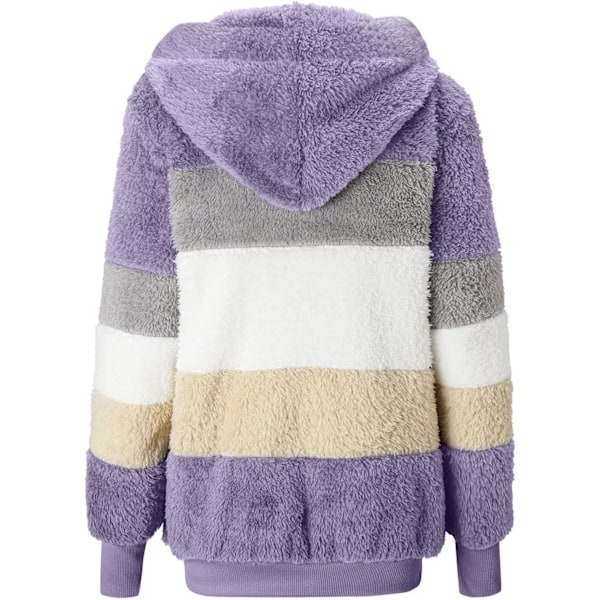 Hettejakke Dame Teddy Fleece Frakk Overgangsjakke med Hette med Lommer Glidelås Høst Vinter Plysj Jakke Fleece Jakke Vinter S J Purple