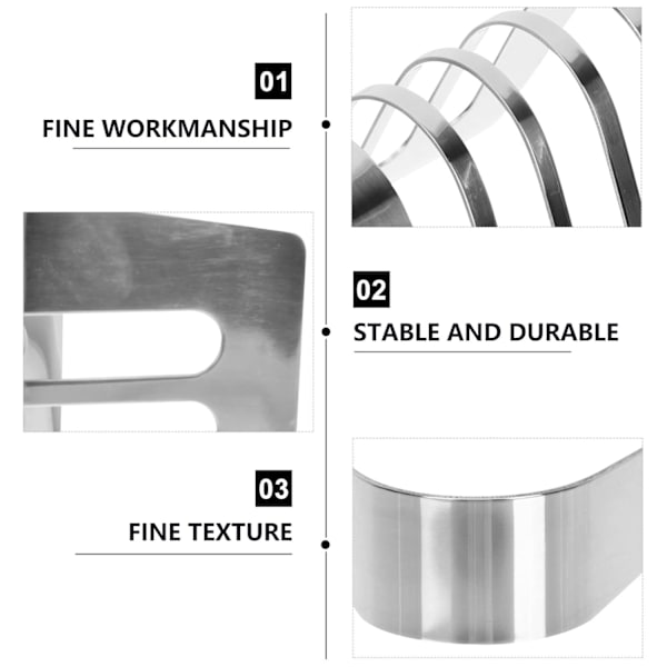 1 stk Brødrist i Rustfritt Stål, Toast Holder, 4 Skiver, Bordstativ for Ristet Brød, Brødrist i Metall, Bakestativ, Frokost 4 kortplatser