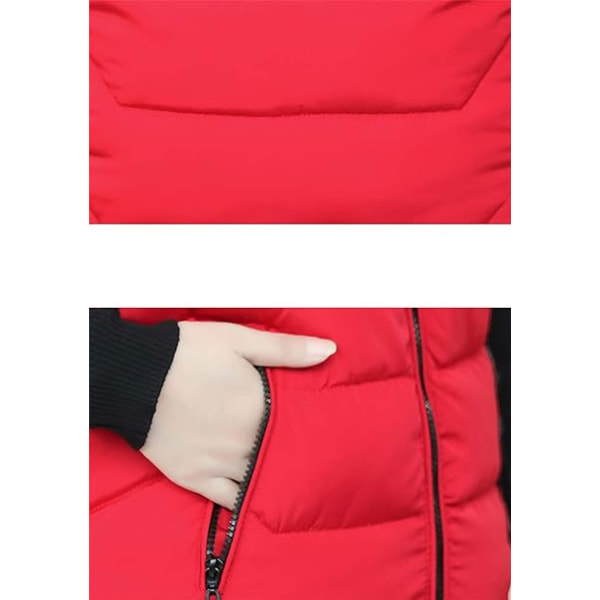 Röd Vinter för kvinnor Varm enfärgad jacka med knäppning /XL red XL