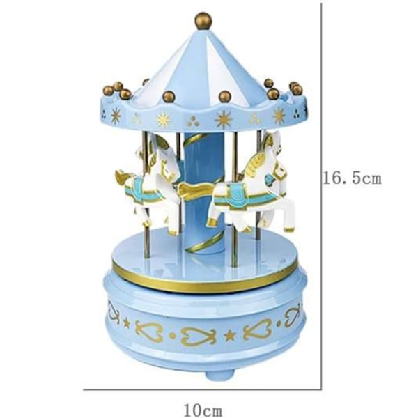 Karusell Speldosa - Lättsnurrad Musikkarusell, Klassisk Dekoration med 4 Hästar, Ornament Barnfödelsedagspresent Bröllopsdekoration blue