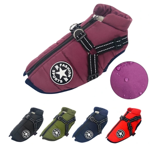 Lämmin vedenpitävä takki koiralle, valjaiden kanssa, mukavat puuvillavaatteet talveksi, paksuuntunut liivi pienille ja keskikokoisille koirille, tummansininen, koko M navy blue M