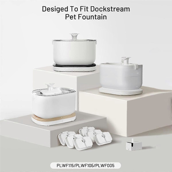 12-pakning erstatningsfiltre for Dockstream trådløs vannfontene PLWF005/PLWF115/WF105, dyrefontene (FMY)