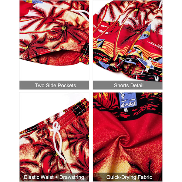 Herre Hawaii-skjorte og shorts sett Regular Fit Kort Ermet Casual Funky Strand Flamingo Skjorte Sett L Red Beach