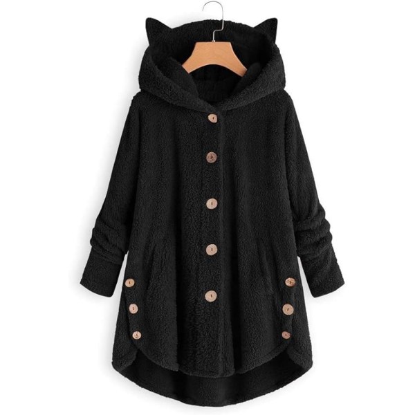 Svart fleece enfärgad varm klassisk tröja för kvinnor /3XL black 3XL
