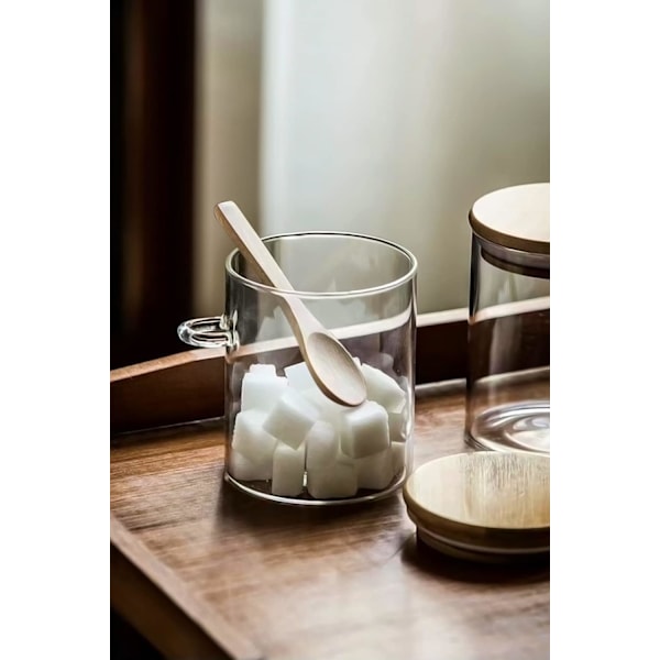 Förvaringsburk i glas med bambulock, 450 ml lufttät matbehållare med sked för overnight oats, salt, socker, kryddor, te, 1-pack