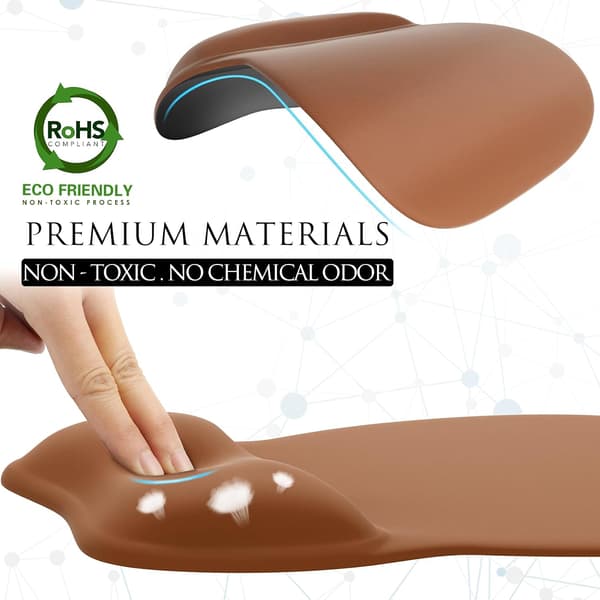 Ergonomisk musematte med håndleddstøtte i minneskum, komfortabel musematte for bærbar PC, smertelindrende håndleddstøtte Pure Brown