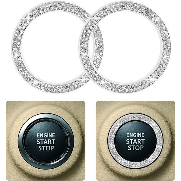 2 kpl Kristallitimantti Auton Moottorin Käynnistys/Sammutus Koriste Rengas, Auton Bling Rengas Kristalli Auton Tarrat Renkaat Auton Tarrat Silver/Double Ring