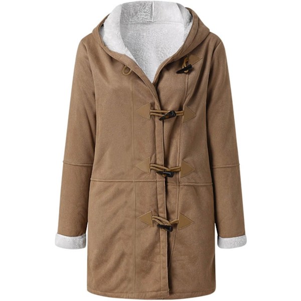 Damer Vinterjakker Udsalg Plus Størrelse Dame Fleeceforet Jakke Hoodies Lomme Uld Casual Hættetrøjer Horn Knapper Casual Varmt Jakke Trench 4XL 02 Brown