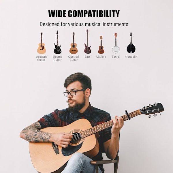 4-i-1 Capo för gitarr med extraktor för stallpinnar, capo för akustisk, elektrisk, klassisk gitarr, bas, ukulele, banjo, mandolin, svart Gold