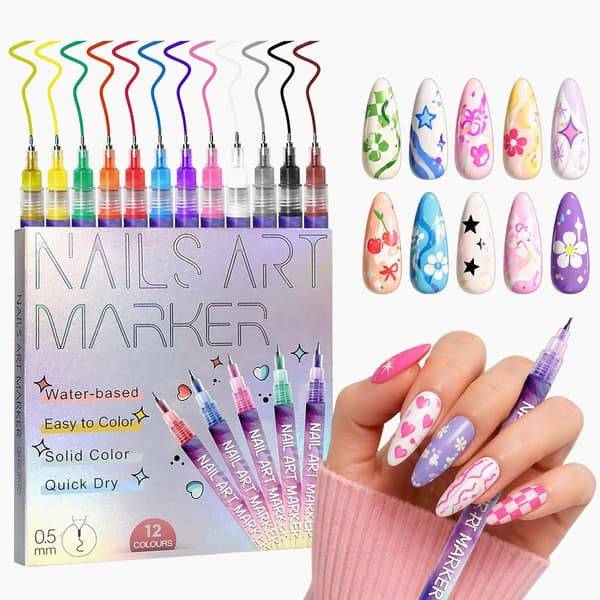 12 stk. Nail Art Pen Marker Sæt – 0,5 mm fin spids til præcist design