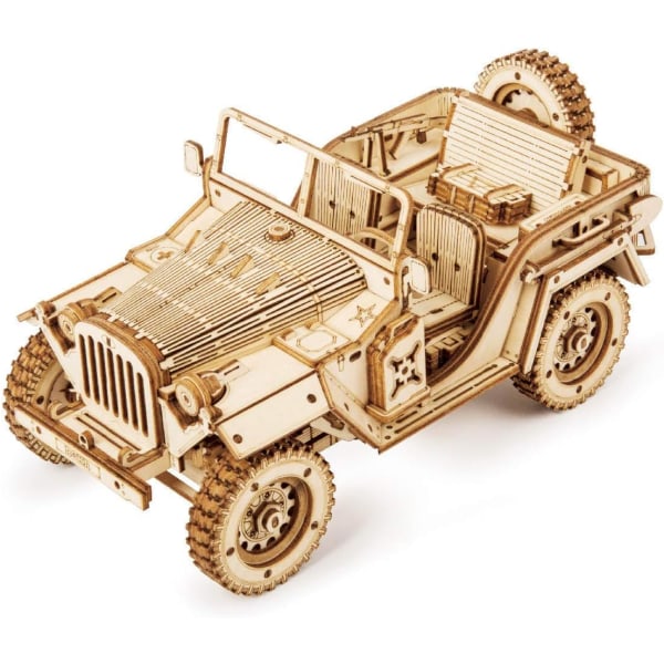 DIY handgjorda trämonterad leksaksbil modell militär Jeep MC701 A military jeep