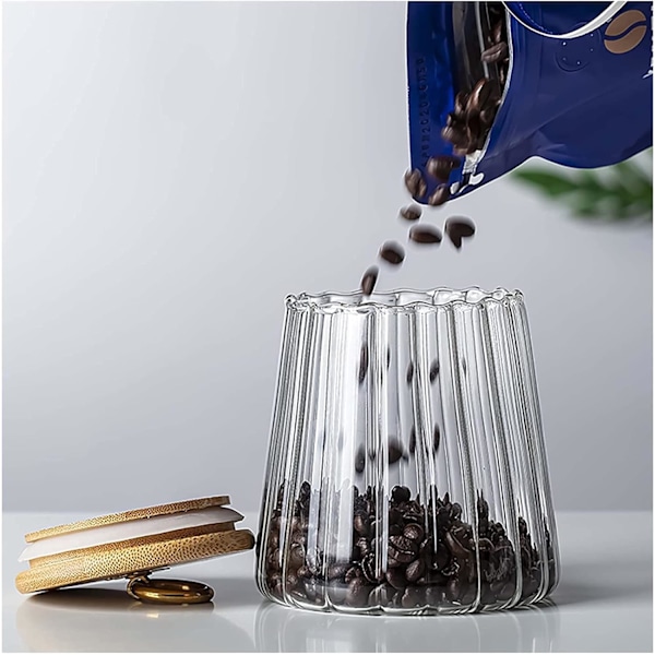 Glasburkar för kaffe, nötter, lufttät behållare, dekorativ burk med bambulock (22oz)
