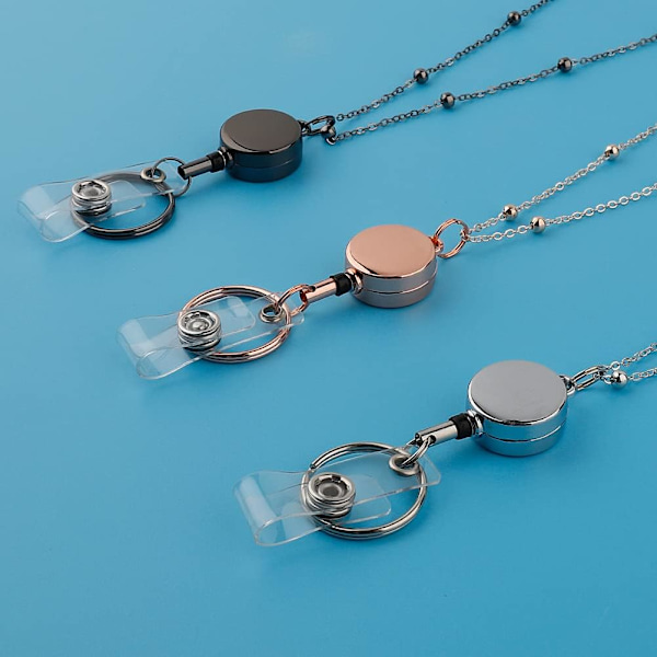 ID-kortholdere, 3-pak lanyards med 6 indtrækkelige badgeholdere i rustfrit stål til lærere, krydstogtskibe