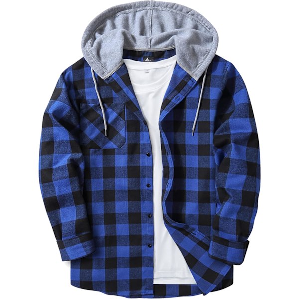 Herreskjorte med rutete mønster, langærmet skjorte med lomme, knappelukning, ternet skjortejakke i flanel, regular fit, 4 årstider, tømmerhuggerskjorter M-3XL Blue M