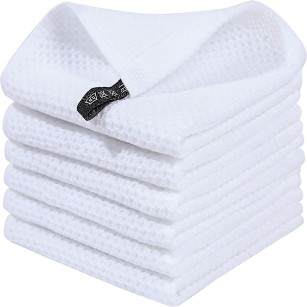 6-pack Bomulls Terry Handdukar Köksdisk Rengöring Hängande Slinga White