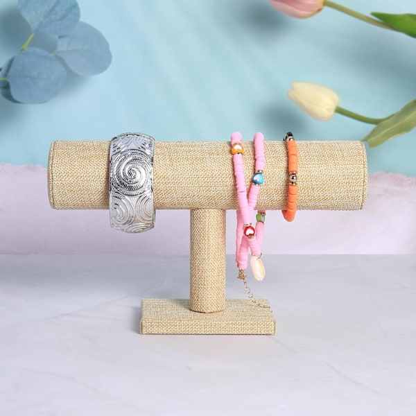 Armbandsställ, Armbandsdisplay i linne, Klockhållare, T-Bar Displayhållare för Smycken Armband Klockdisplay, för Sminkbord
