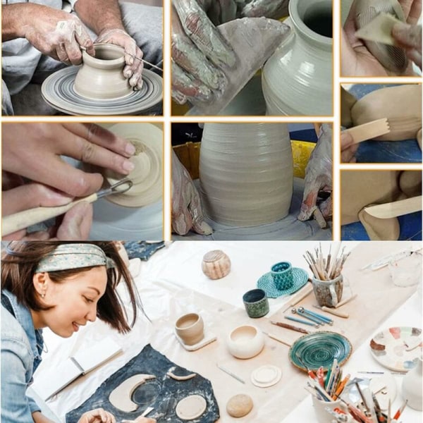 Leireutskjæringsverktøy, keramikkutskjæringsverktøy med oppbevaringspose vit