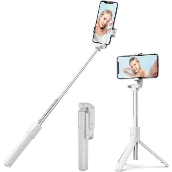 Selfie Stick Tripod med Trådløs Fjernbetjening - 4 i 1 Udtrækkelig Bærbar til Mobiltelefoner Kompatibel med iPhone 15/14/13/12/11 Pro/XS Max/XS/X/8/7 (Hvid) White