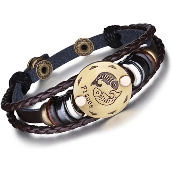 Leather Bracelet Women Men Bracelet 12 Constellations Braided Leather Bracelet Alloy Multi Layer Black Bracelets