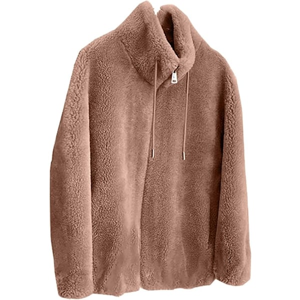 Teddy Fleece Jakke Kvinder Full Zip Plus Size Sherpa Fleece Frakker Dobbelt Fleece Lynlås Jakke Langærmet Cardigan Jakke Letvægts Varm