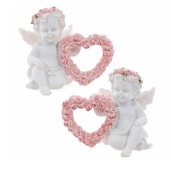 Sæt med 2 Valentinsdags-pynt - Engle med hjerte og rose - Kunsthåndværk i harpiks til Valentinsdag - Til kvinder, mænd og par
