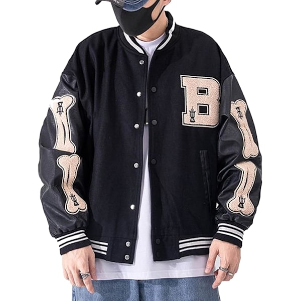 Varsity College -takki Baseball-takki Vintage-ulkovaatteet taskuilla Unisex-takki Patchwork-päällinen XL Black