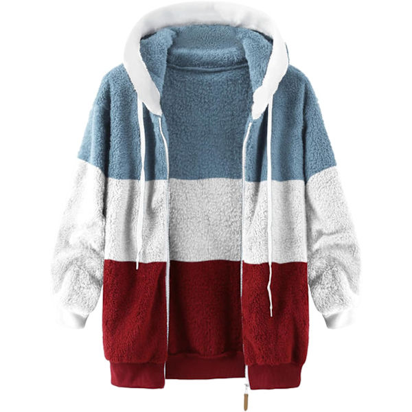 Hættejakke til kvinder, Teddy Fleece-frakke, Overgangsjakke med hætte og lommer, lynlås, efterår, vinter, plysjakke, fleecejakke, vinter 3XL F Wine