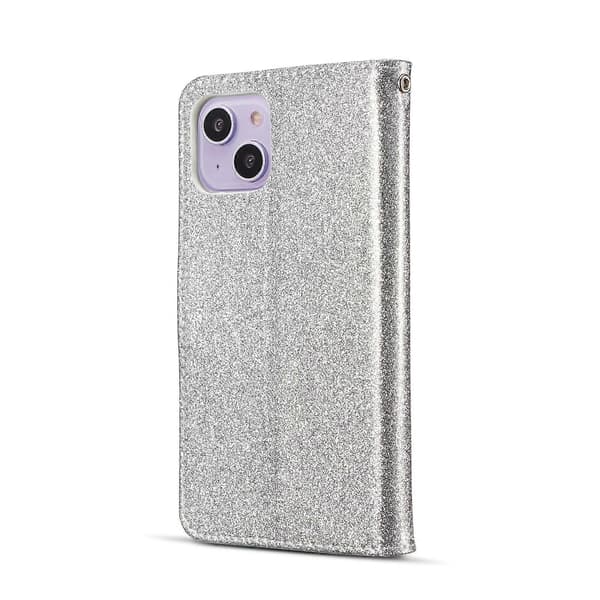 Glitterpulver Sommerfugl Lær Telefondeksel For iPhone 15 Plus