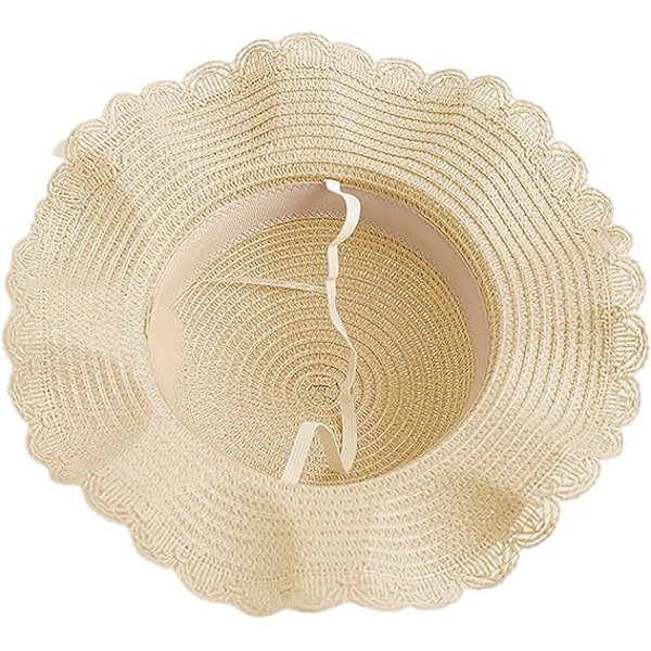 Sommerhatt med bred brem i strå for små jenter, med blomst og skulderveske
