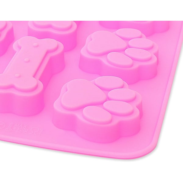 2-i-1 Hvalpes Pote og Knogle Silikoneforme, Non-Stick Fødevarekvalitet Silikoneforme til Gelé, Isblok, (Sæt med 4 stk. Pink)