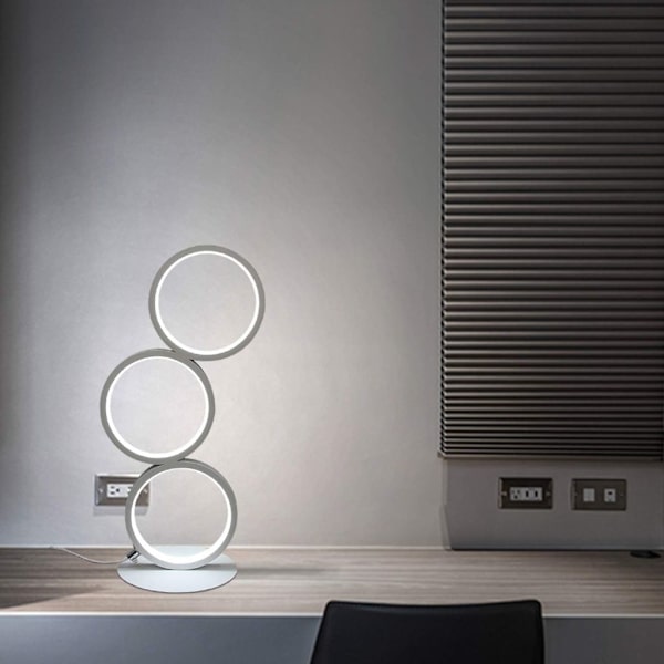 LED Skrivebordslampe Dimbar Moderne Nattbordslampe Hvit Ring