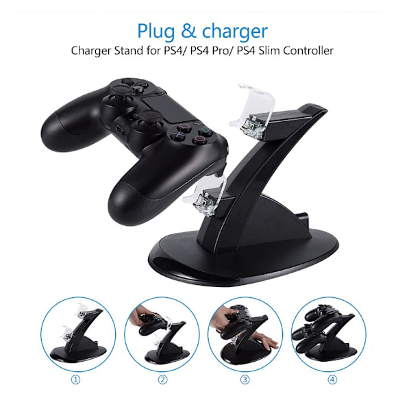 Egnet til PS4, PS4 Slim, PS4 Pro spilcontroller oplader trådløs controller blåt lys fly dobbelt opladning controller opbevaringsbeslag oplader