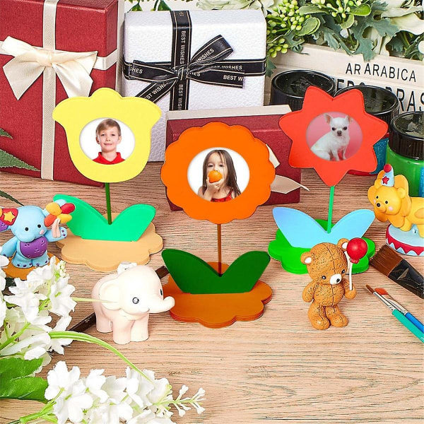 24 stk. DIY blomsterformede bilderammer i ubehandlet heltre, maling håndverk i tre, bilderamme i tre, trefarge