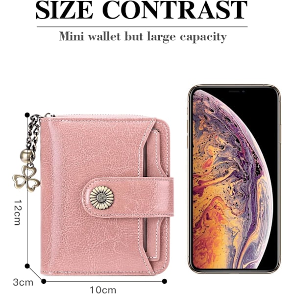 Plånböcker för kvinnor Äkta läder Liten Bifold Kompakt Damplånbok med RFID-skydd Pink