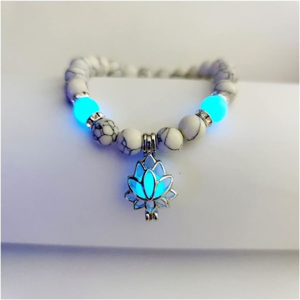 Armband mot ångest och stress, Självlysande Lotus Yoga Healing Stone Armband, Självlysande Mån Lotusblomma Formad Charm Armband