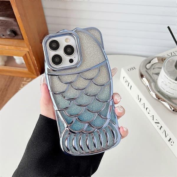 Glitter Fish Shape TPU Elektroplettert Telefondeksel til iPhone 14 Pro Max