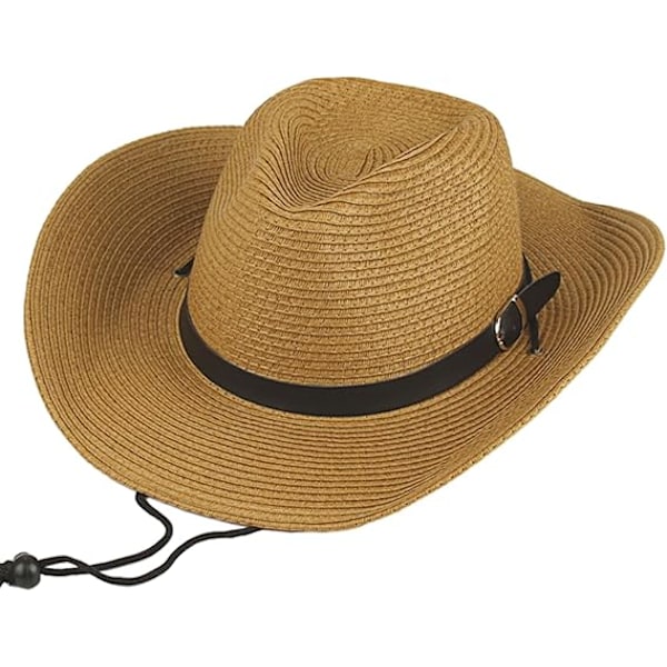 Stråhatt Cowboyhatt för Kvinnor Klassisk Western Cowgirl Hatt Cowboyhatt Kvinnor med Bälte Solhattar med Bred Brätte Vintage Stil Unisex Fedora Strandhatt