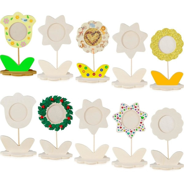 24 stk. DIY blomsterformede bilderammer i ubehandlet heltre, maling håndverk i tre, bilderamme i tre, trefarge