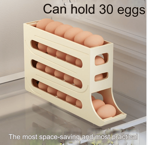 Rullende egg oppbevaringsboks kjøleskap side dør egg rack rull egg frisk-holdende boks plassbesparende rektangulær Off-white