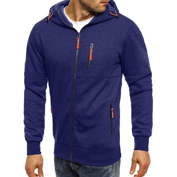 Herre hettegensere Sweatshirt Jakker Glidelås Opp Lette Jakker 1 Navy M