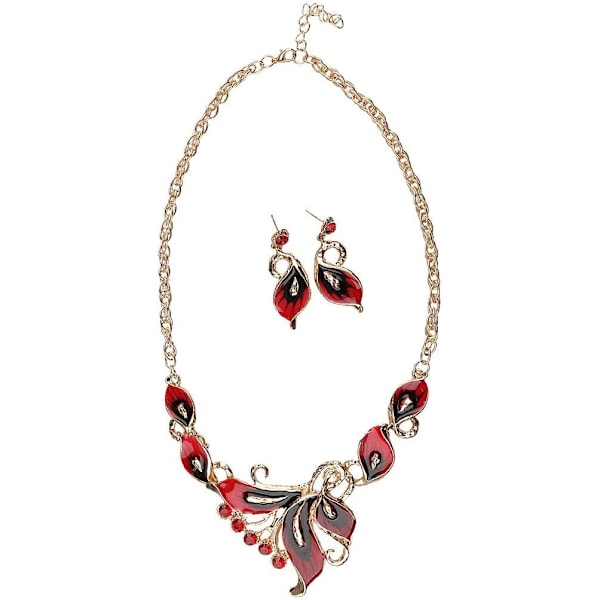 Peacock Tail Jewelry Set Enamel Jewelry Set Chain Necklace Earrings Set