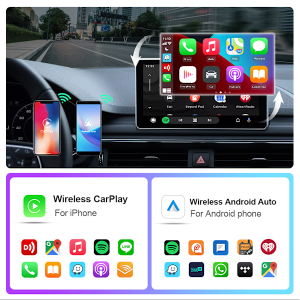 Trådløs CarPlay & Android Auto Adapter 2025 – Enkel Plug & Play, Rask Tilkobling, Passer iPhone & Android
