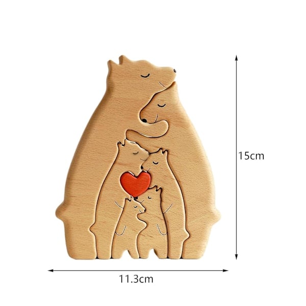 Bjørnefamilie Træpuslespil Træskulptur Til Familie Julegave 2 Bjørne 6 bjørne 15cmx11.3cm 6 bears