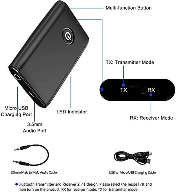 Bluetooth 5.0 -sovitin, Bluetooth 5.0 -lähetin Bluetooth-lähetin-vastaanotin kohinanvaimennuksella kaiuttimille MP3/MP4 DVD-stereojärjestelmälle