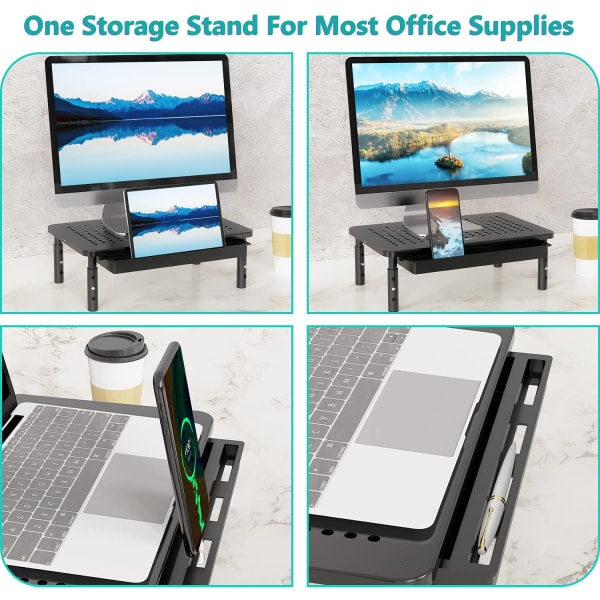 Monitor Stand Riser Justerbar Laptop Stand Riser 3 Höjdjusterbar kontorsmaterial (svart)