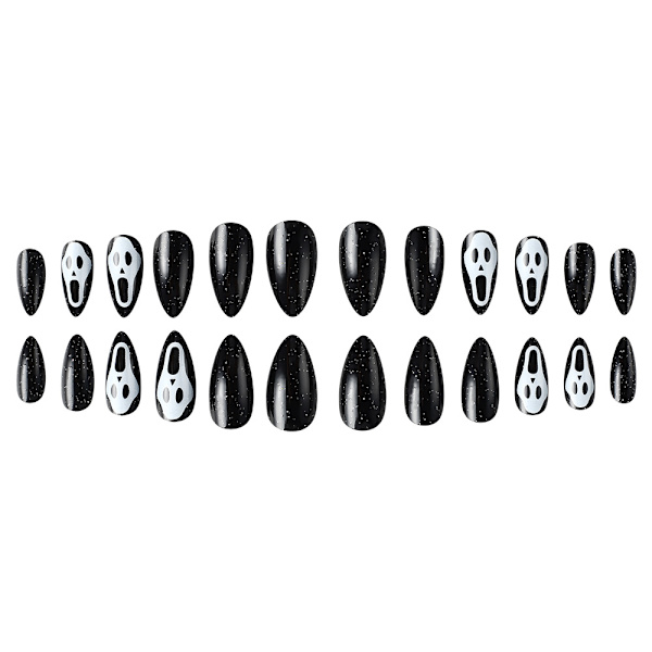 2024 Falska naglar set svart skalle nagelklistermärken nagelkonst set 24 stycken bärbara naglar