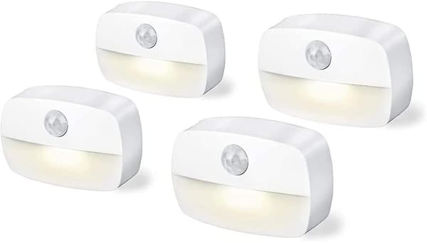4-pack 3A Batteridrivna Rörelsesensor Nattlampor, Klistra Fast på Garderob, Trappor