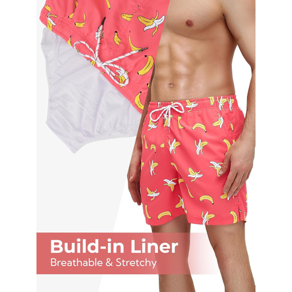 Badeshorts for menn, hurtigtørkende badebukser for menn, pustende badeshorts for menn og gutter, badeshorts og -truser for menn, med nettingfôr og lommer Coral Pink L